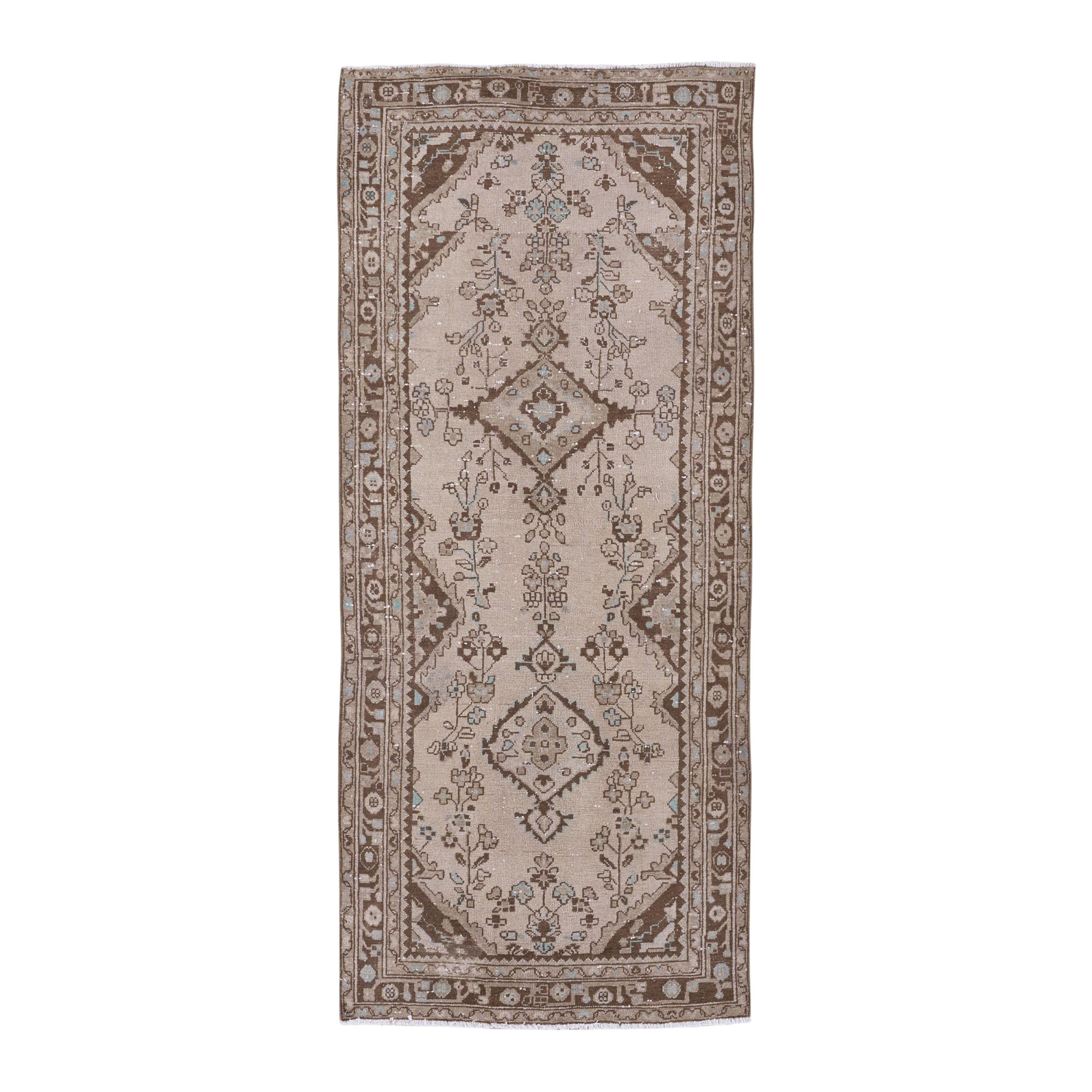 Persian Hamedan runner rug in cream and fawn, 3'4" x 7'10"