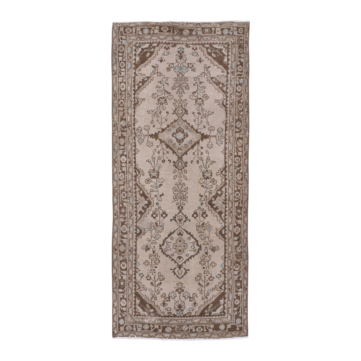 Persian Hamedan runner rug in cream and fawn, 3'4" x 7'10"