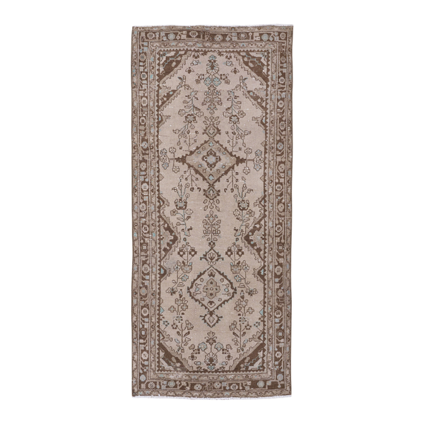 Persian Hamadan runner rug in cream and fawn, 3'4" x 7'10"