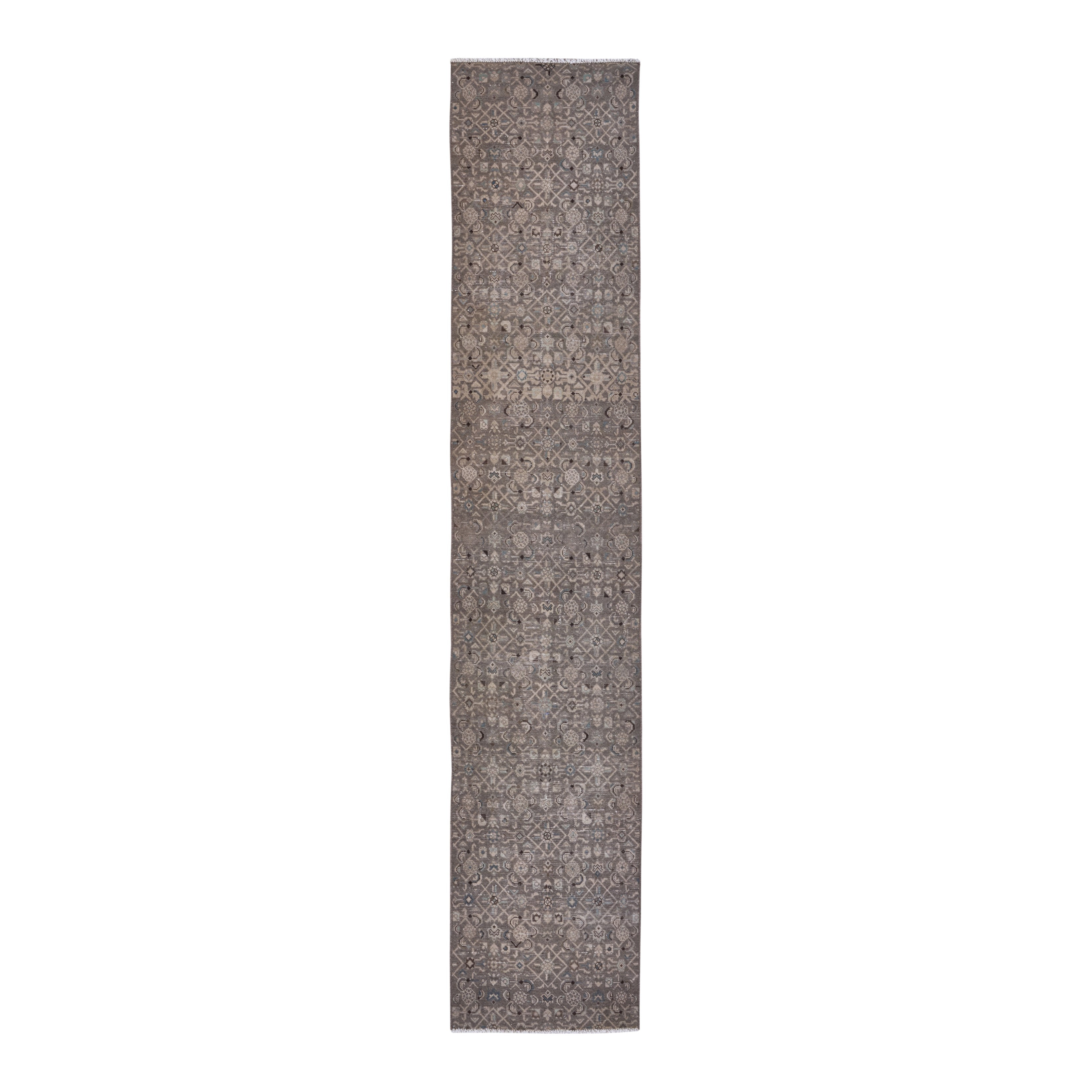 Persian Hamedan runner rug in taupe and stone, 2'7" x 12'8"