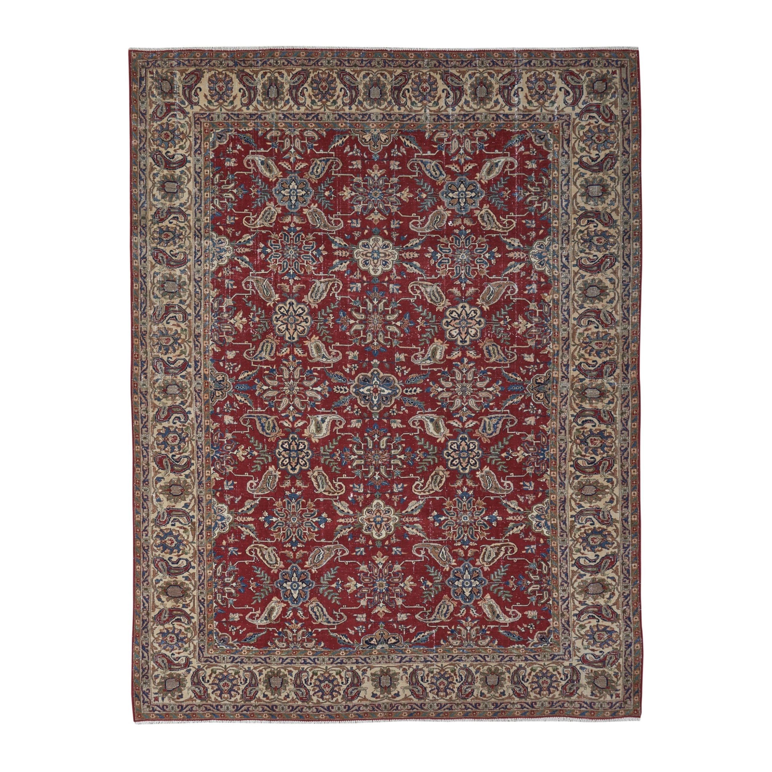 Persian Yazd oversized rug in burgundy and cream, 8'4" x 11'3"