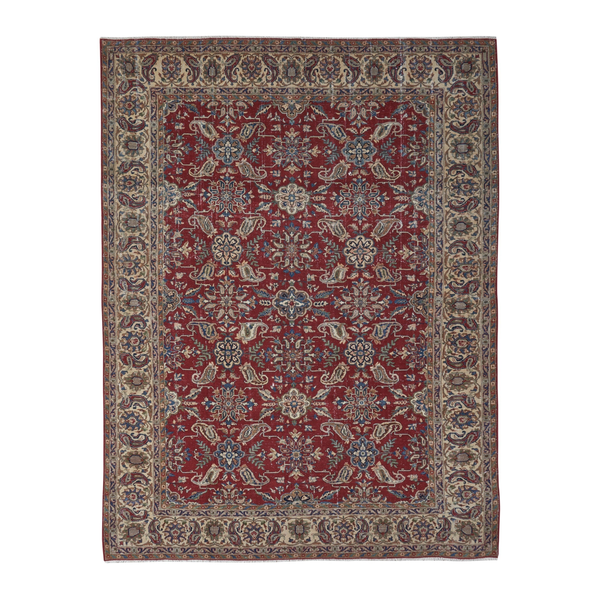 Persian Yazd oversized rug in burgundy and cream, 8'4" x 11'3"