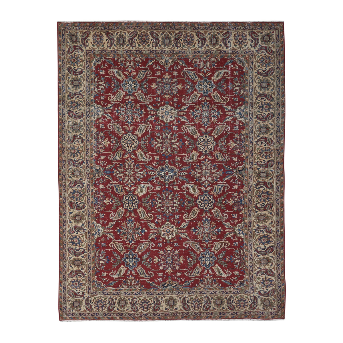 Persian Yazd oversized rug in burgundy and cream, 8'4" x 11'3"