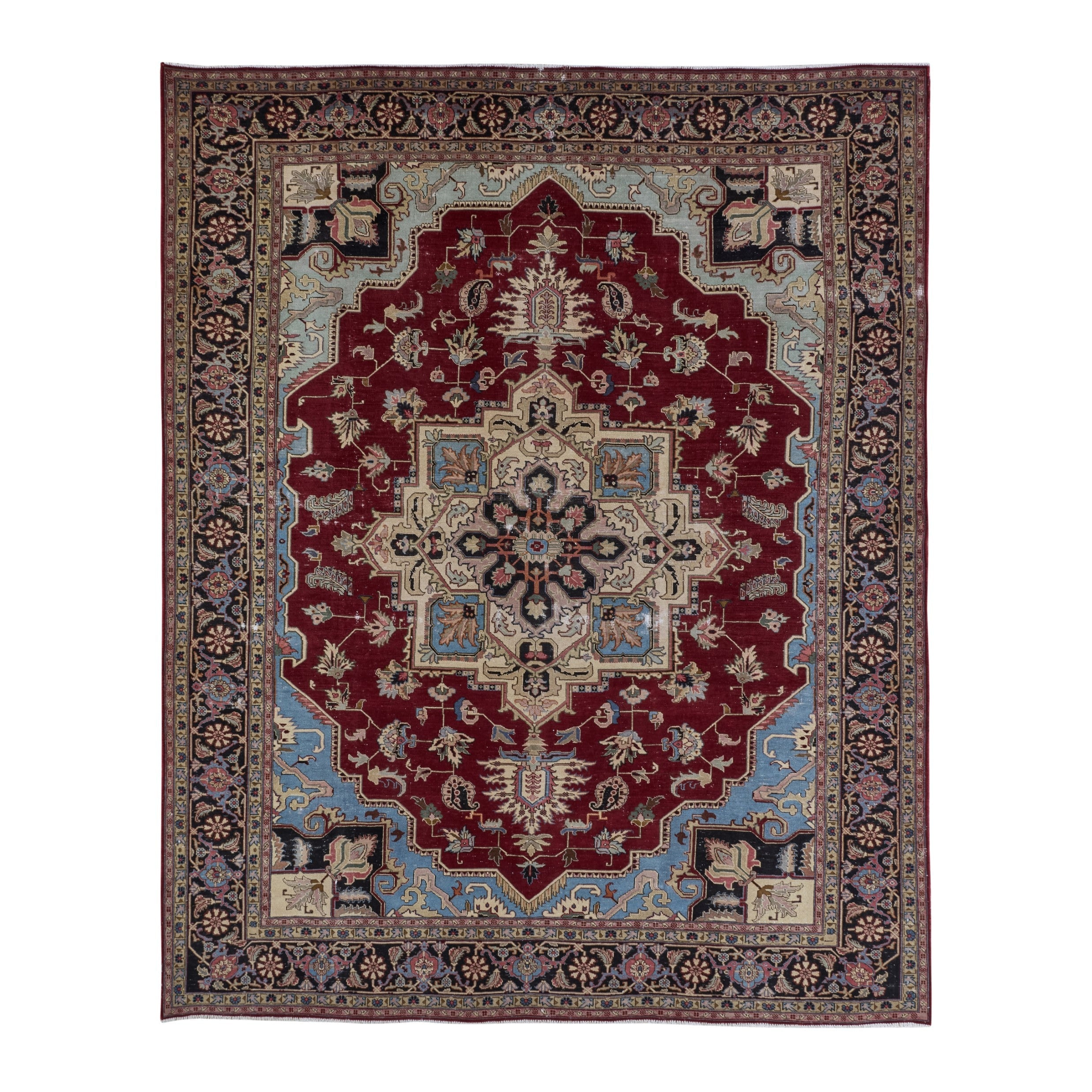 Persian Heriz oversized rug in burgundy and dark brown, 9'8" x 11'11"