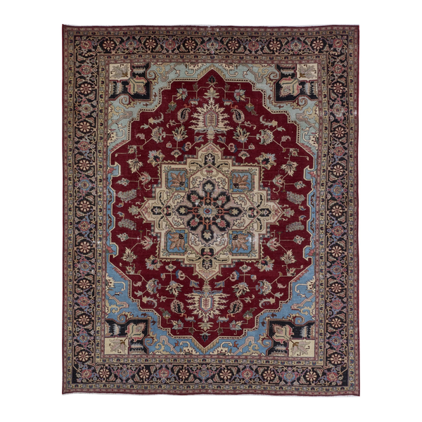 Persian Heriz oversized rug in burgundy and dark brown, 9'8" x 11'11"
