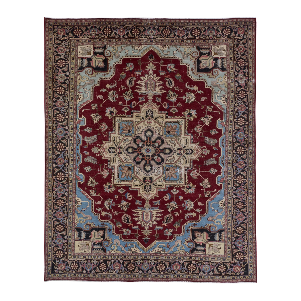 Persian Heriz oversized rug in burgundy and dark brown, 9'8" x 11'11"