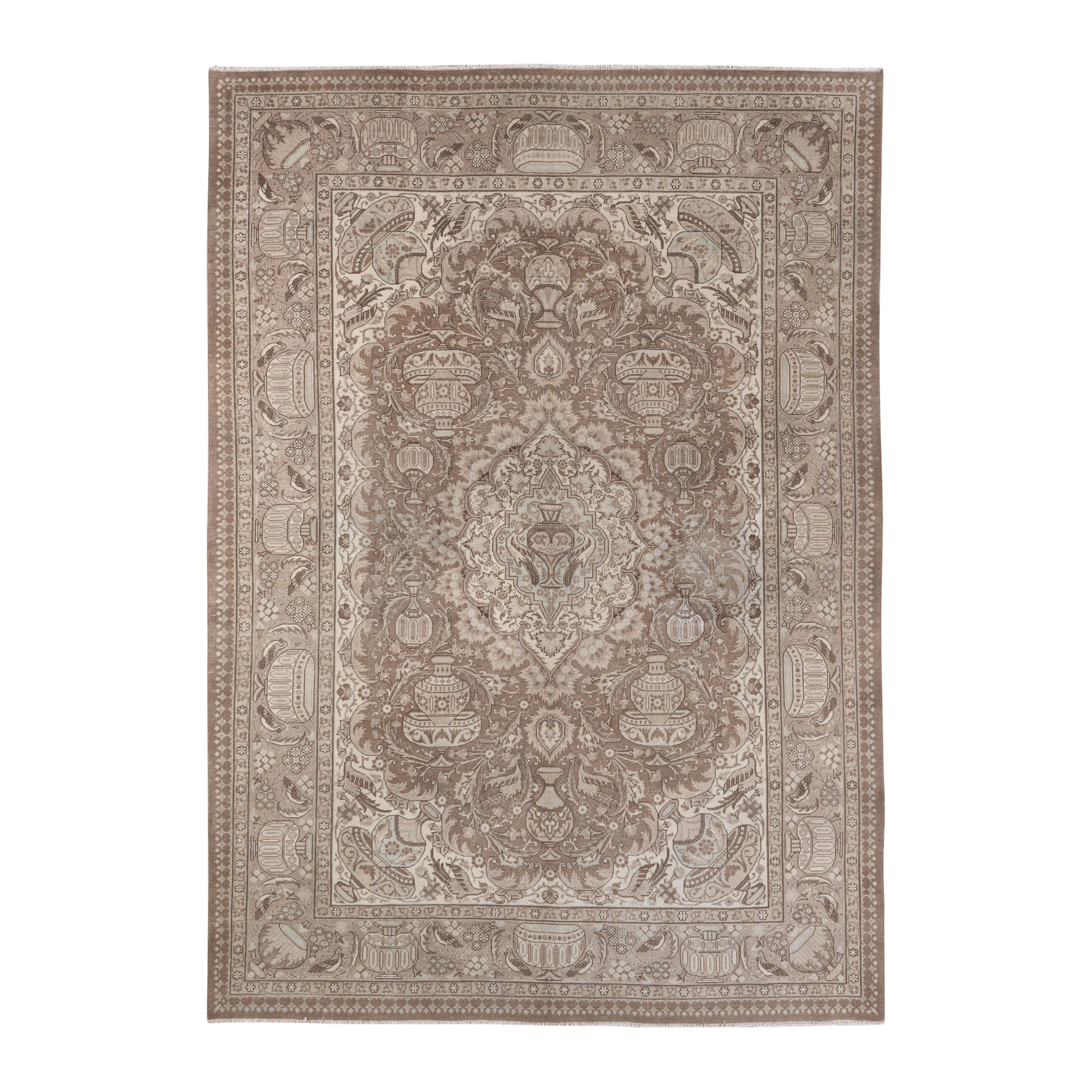 Persian Kashmar oversized rug in taupe and greige, 8' x 10'11"