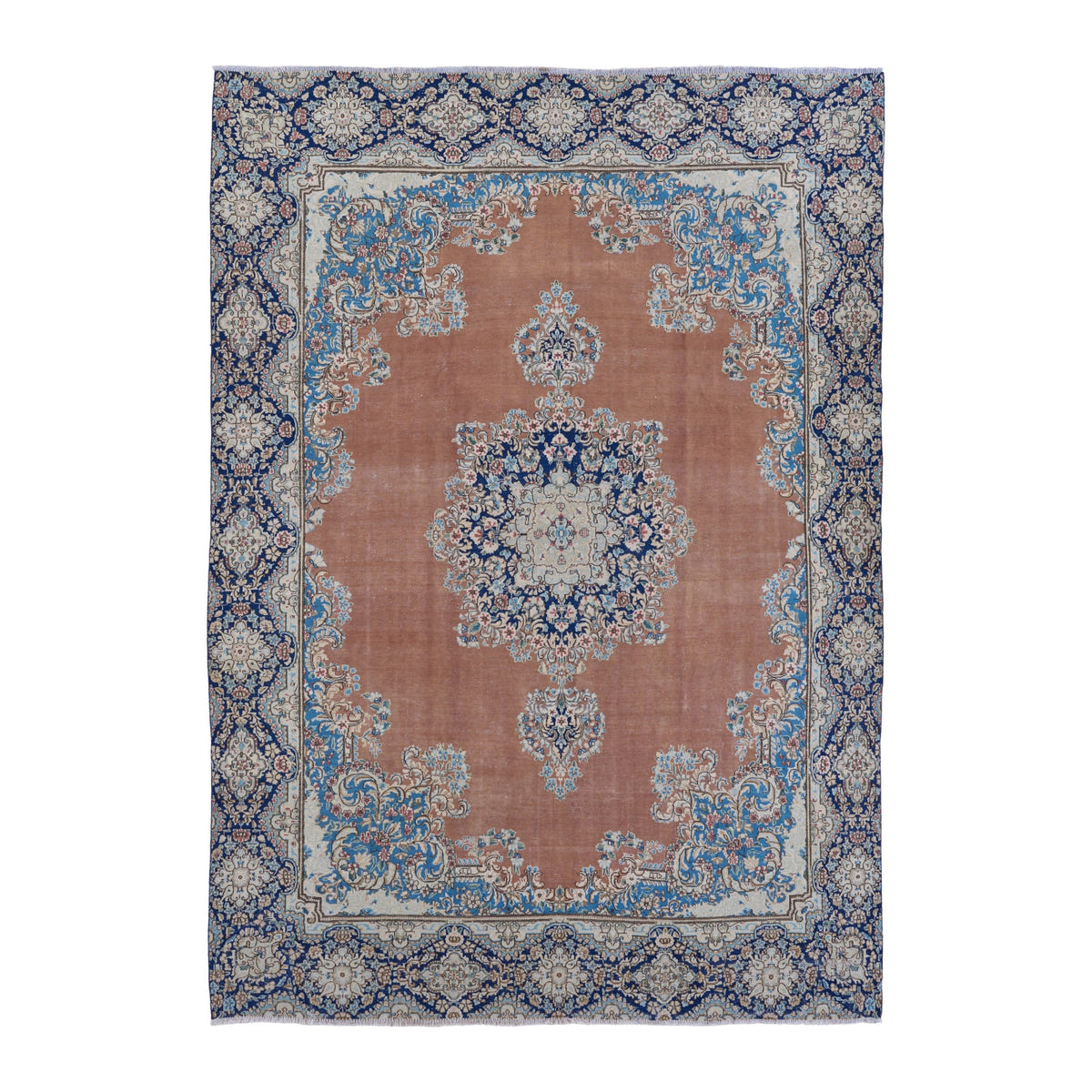 Persian Kerman oversized rug in terracotta and navy, 8'11" x 12'7"
