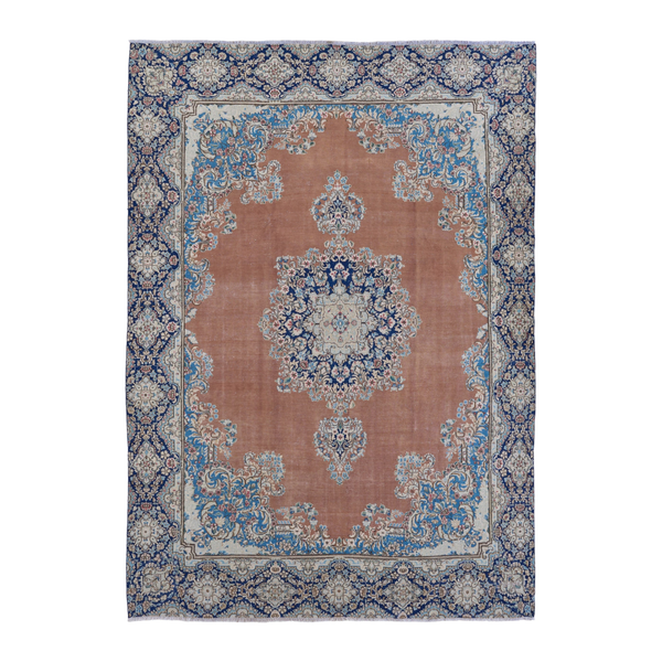 Persian Kerman oversized rug in terracotta and navy, 8'11" x 12'7"