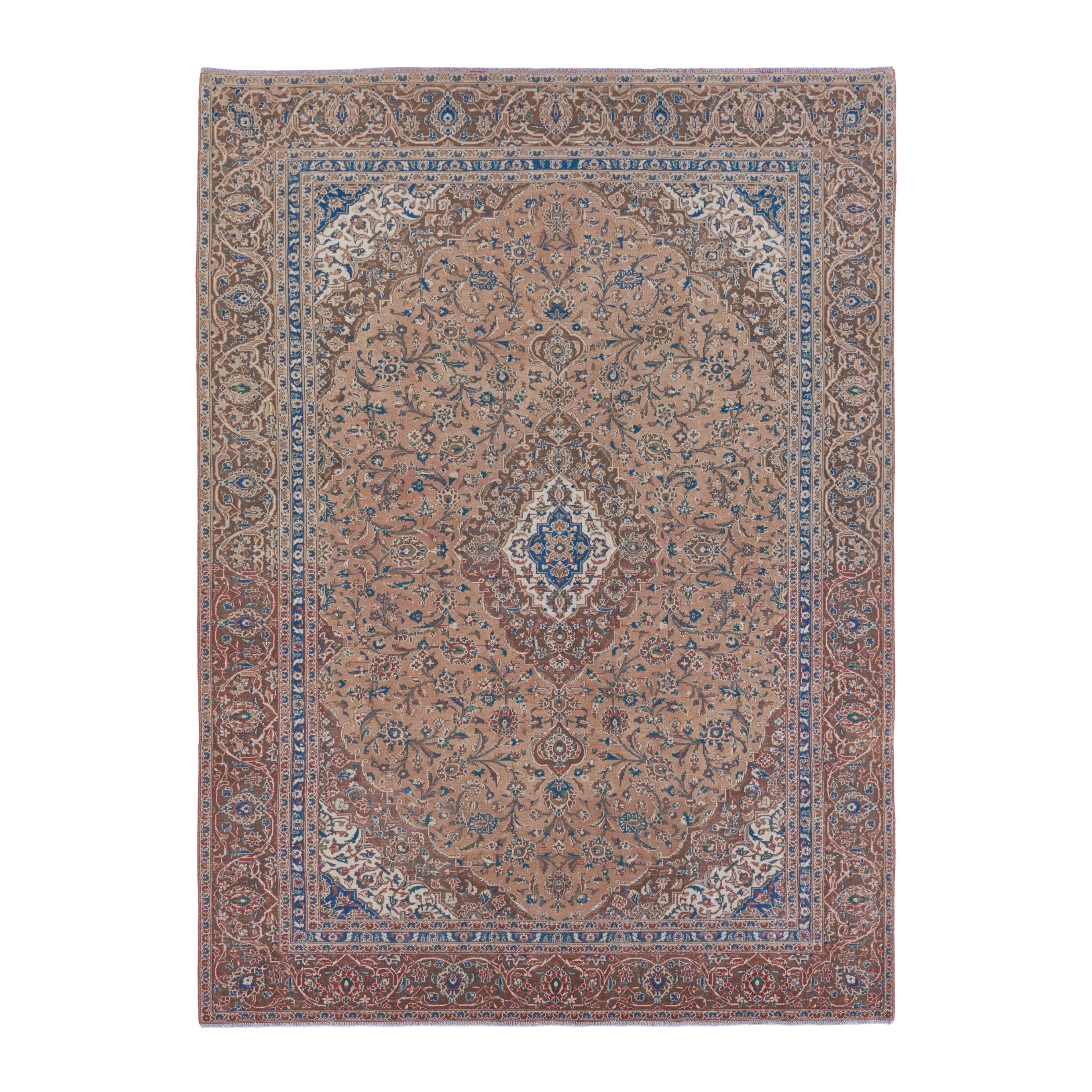 Persian Kashan oversized rug in terracotta and tan, 8'8" x 12'5"