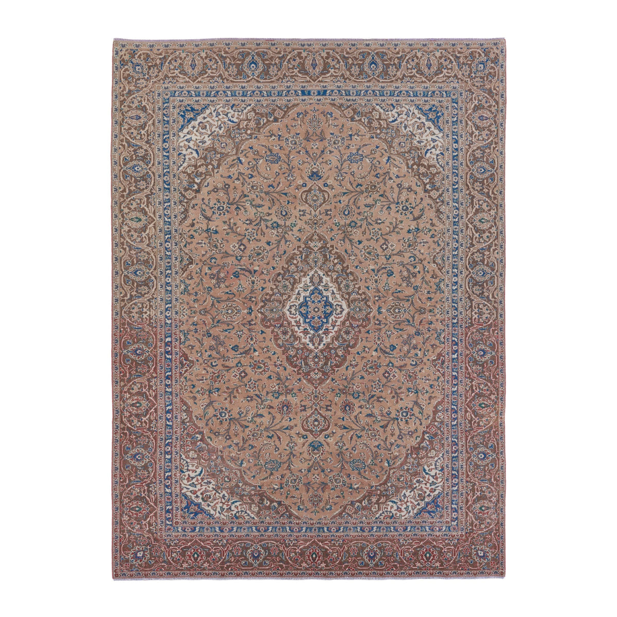 Persian Kashan oversized rug in terracotta and tan, 8'8" x 12'5"