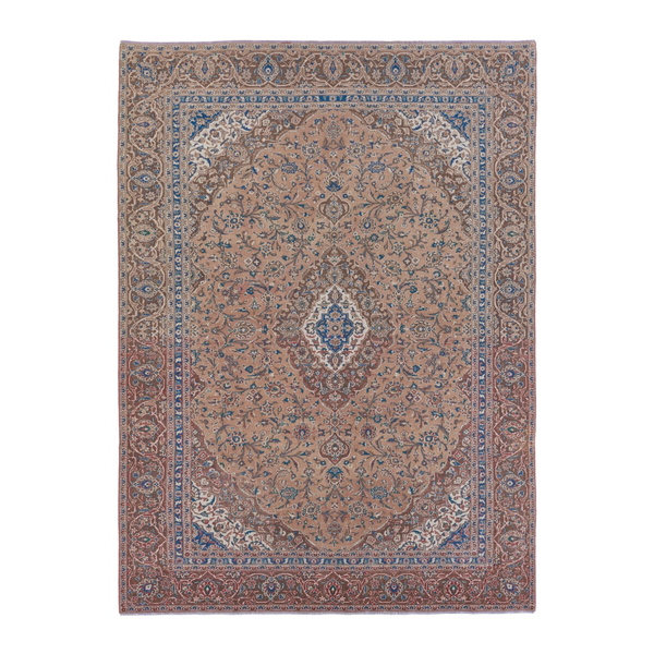Persian Kashan oversized rug in terracotta and tan, 8'8" x 12'5"