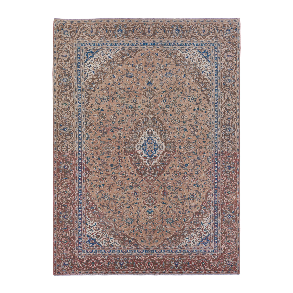 Persian Kashan oversized rug in terracotta and tan, 8'8" x 12'5"