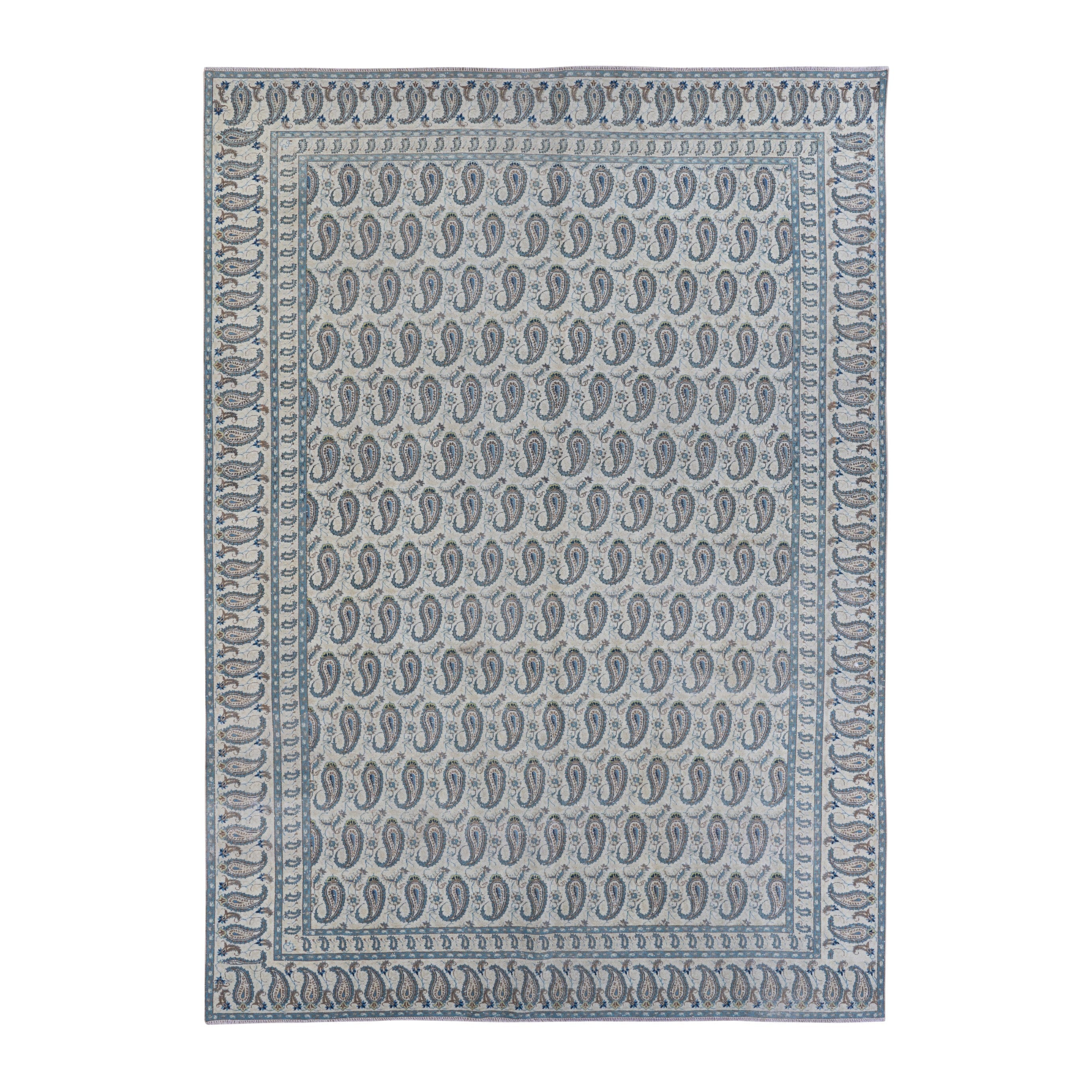 Persian Kashan oversized rug in light gray and slate blue, 9'7" x 13'3"