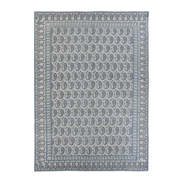 Persian Kashan oversized rug in light gray and slate blue, 9'7" x 13'3"