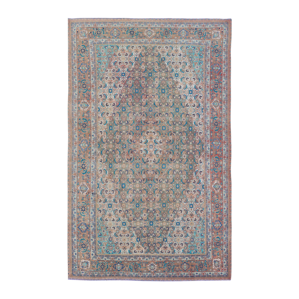 Persian Hamedan oversized rug in blue gray and rust, 6'9" x 10'9"