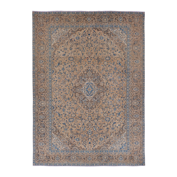 Persian Kashan oversized rug in tan and taupe, 9'3" x 12'10"