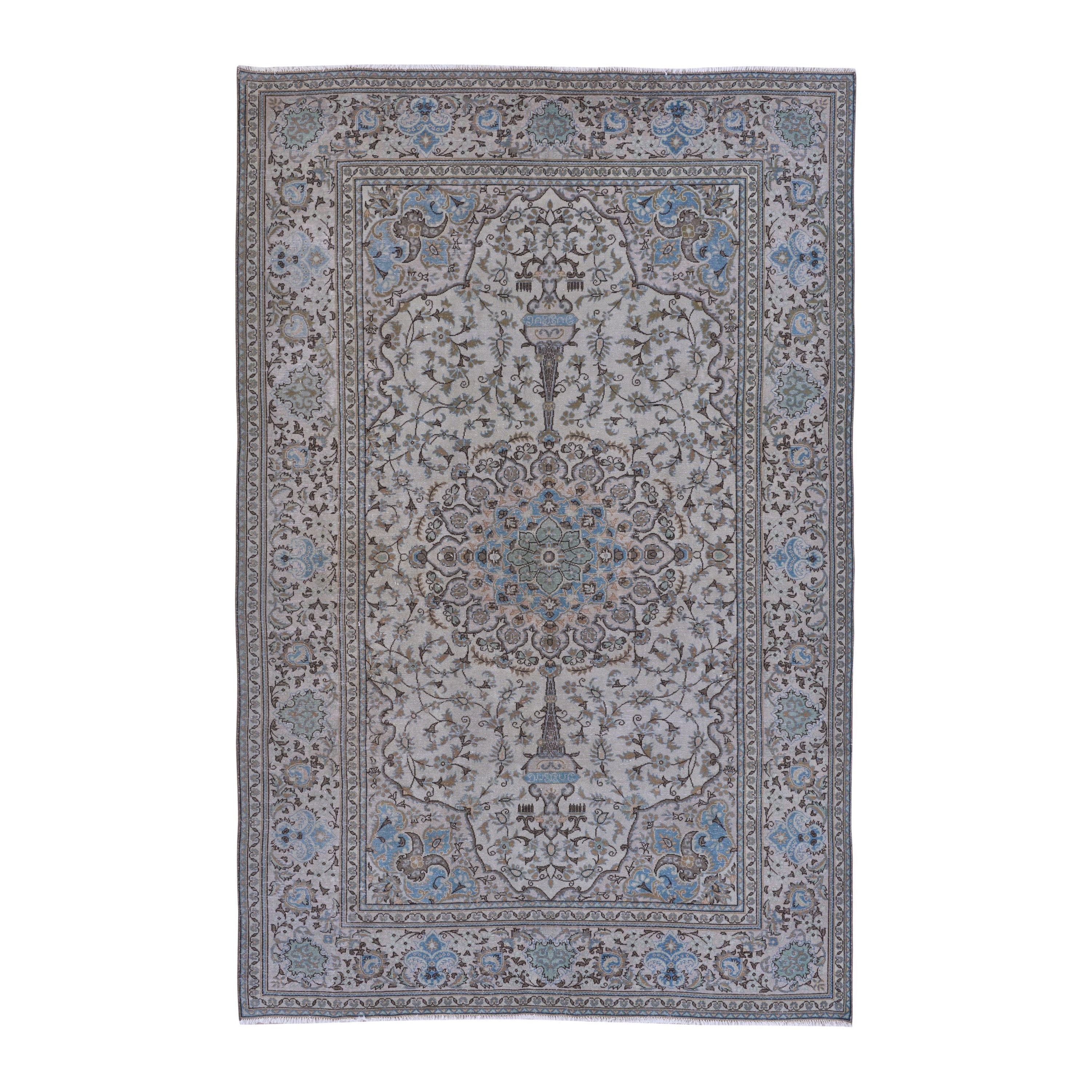 Persian Kashan oversized rug in ivory and powder blue, 8'1" x 12'3"