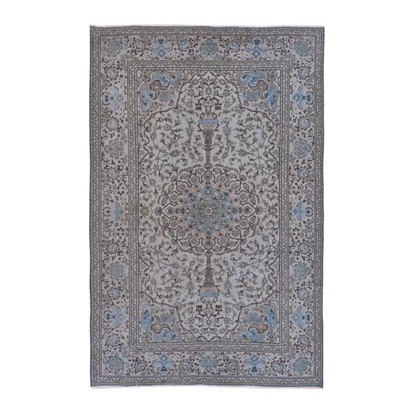 Persian Kashan oversized rug in ivory and powder blue, 8'1" x 12'3"