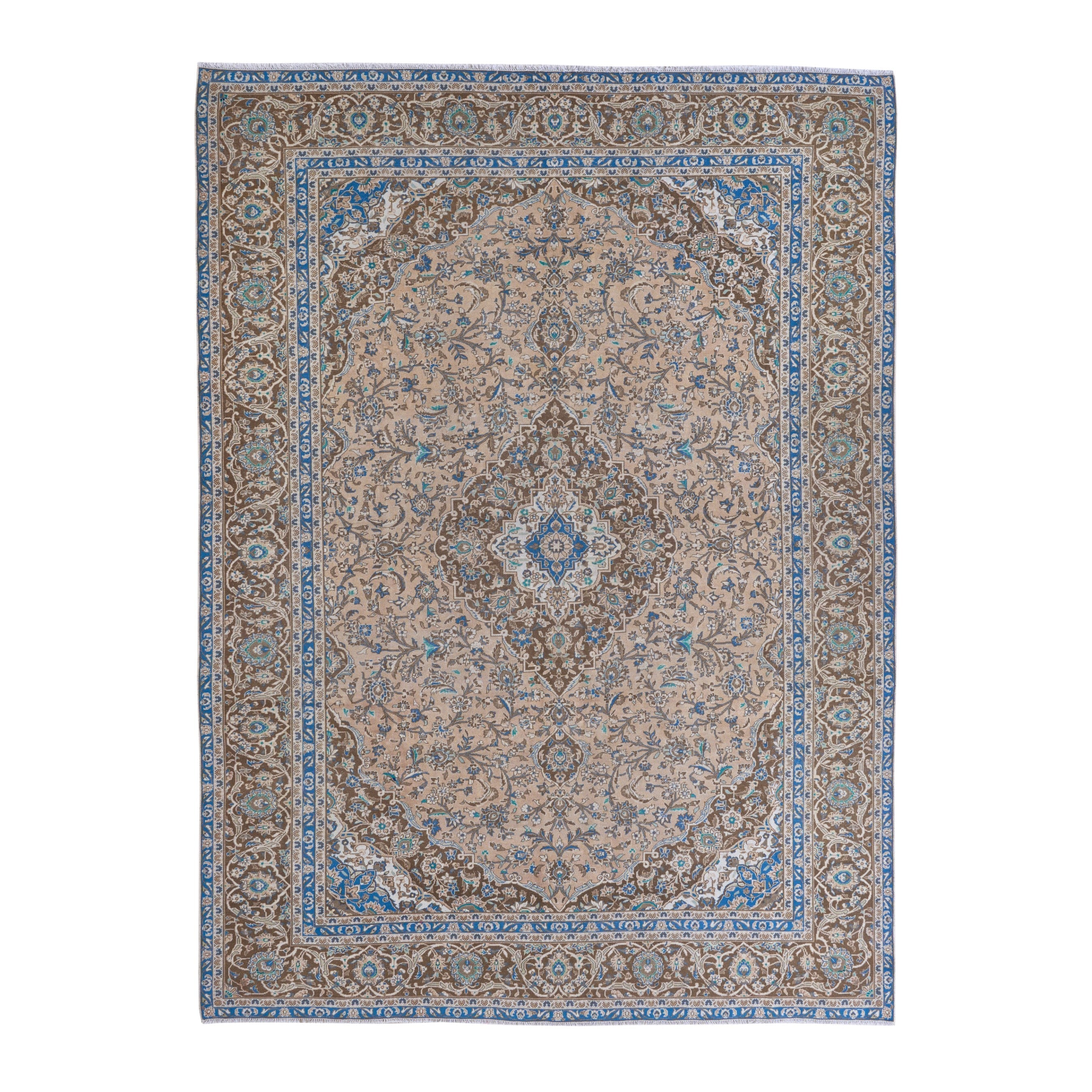 Persian Kashan oversized rug in beige and brown, 9'5" x 12'8"