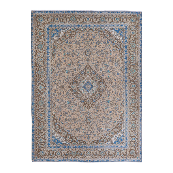 Persian Kashan oversized rug in beige and brown, 9'5" x 12'8"