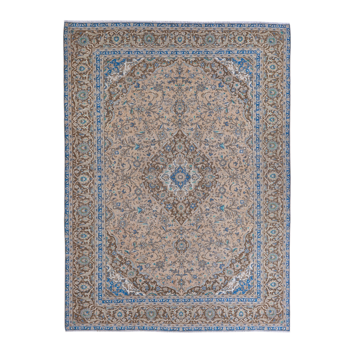 Persian Kashan oversized rug in beige and brown, 9'5" x 12'8"