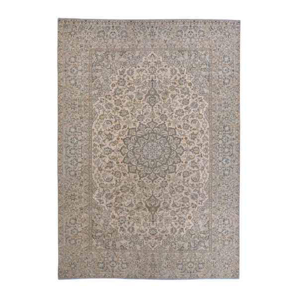 Persian Kashan oversized rug in cream and taupe, 9'3" x 12'9"