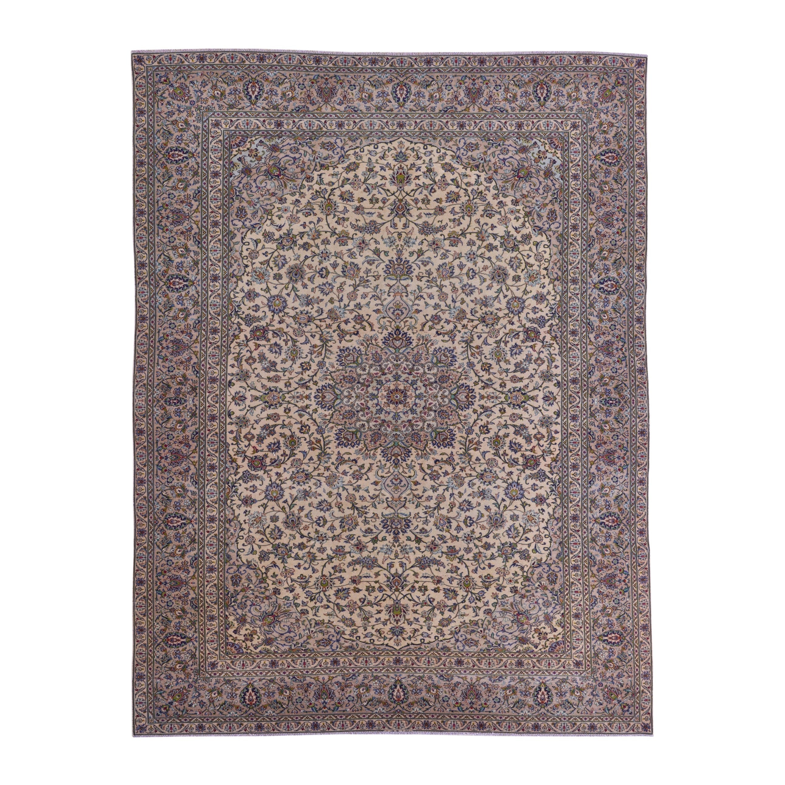 Persian Kashan oversized rug in cream and muted pink, 9'5" x 12'8"
