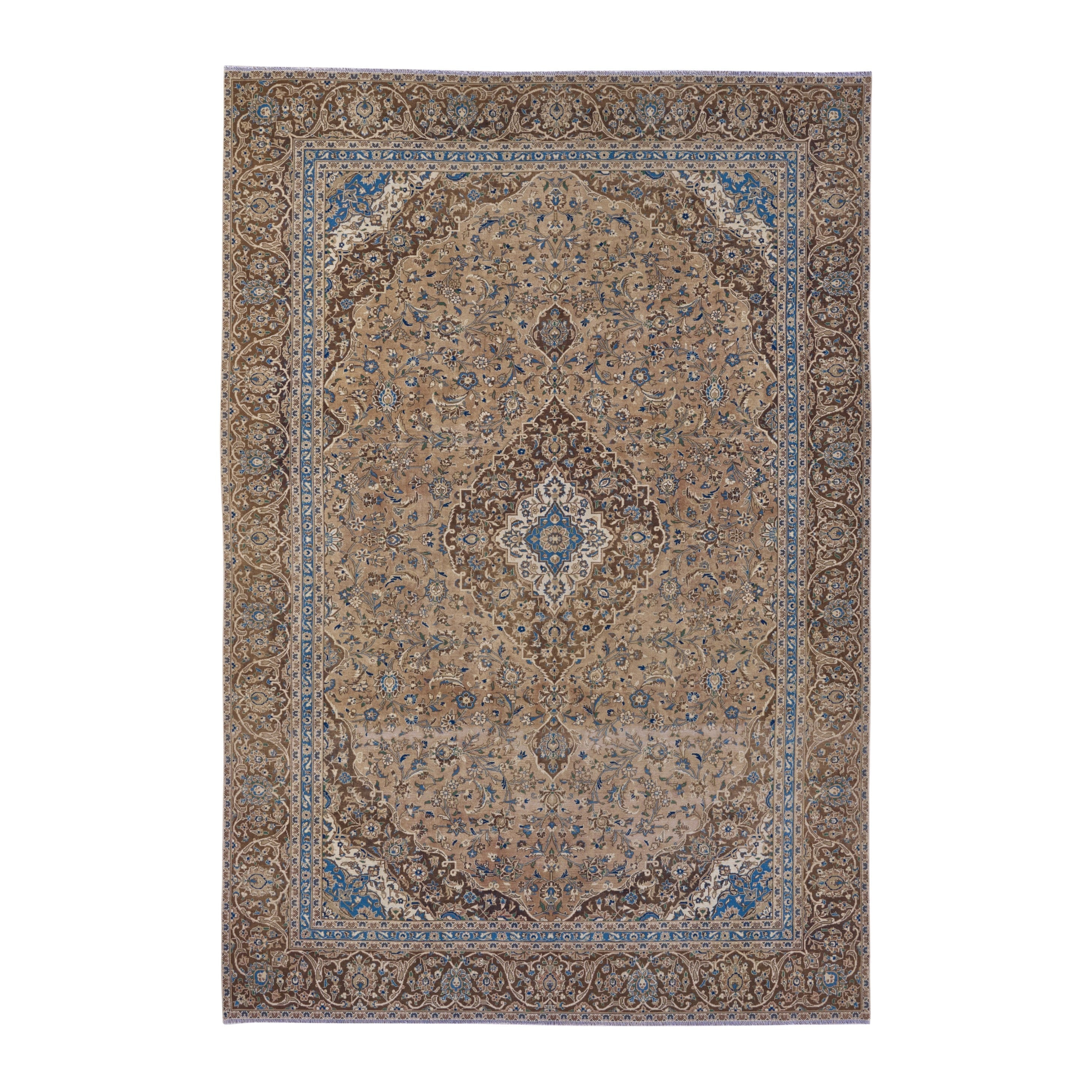Persian Kashan oversized rug in tan and brown, 8'11" x 12'7"