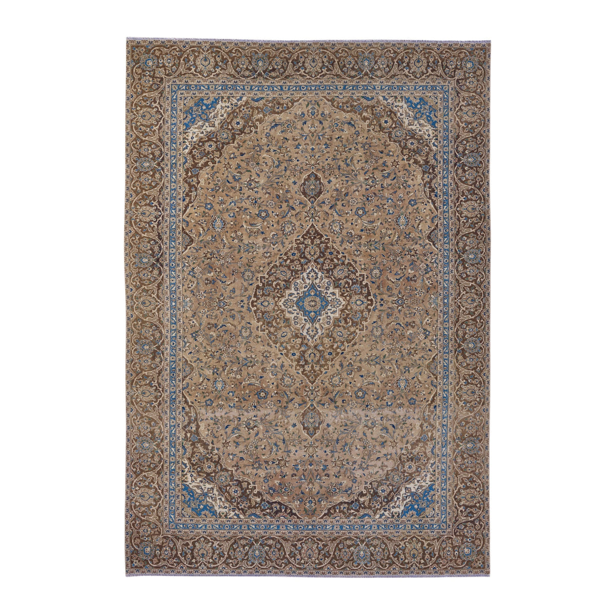 Persian Kashan oversized rug in tan and brown, 8'11" x 12'7"