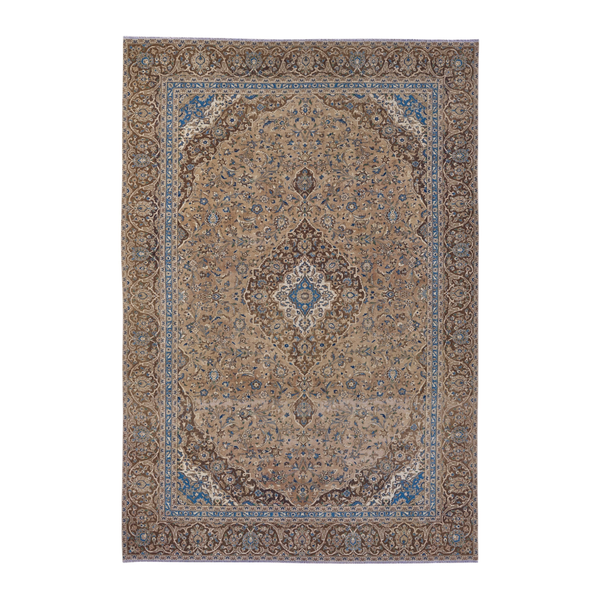 Persian Kashan oversized rug in tan and brown, 8'11" x 12'7"