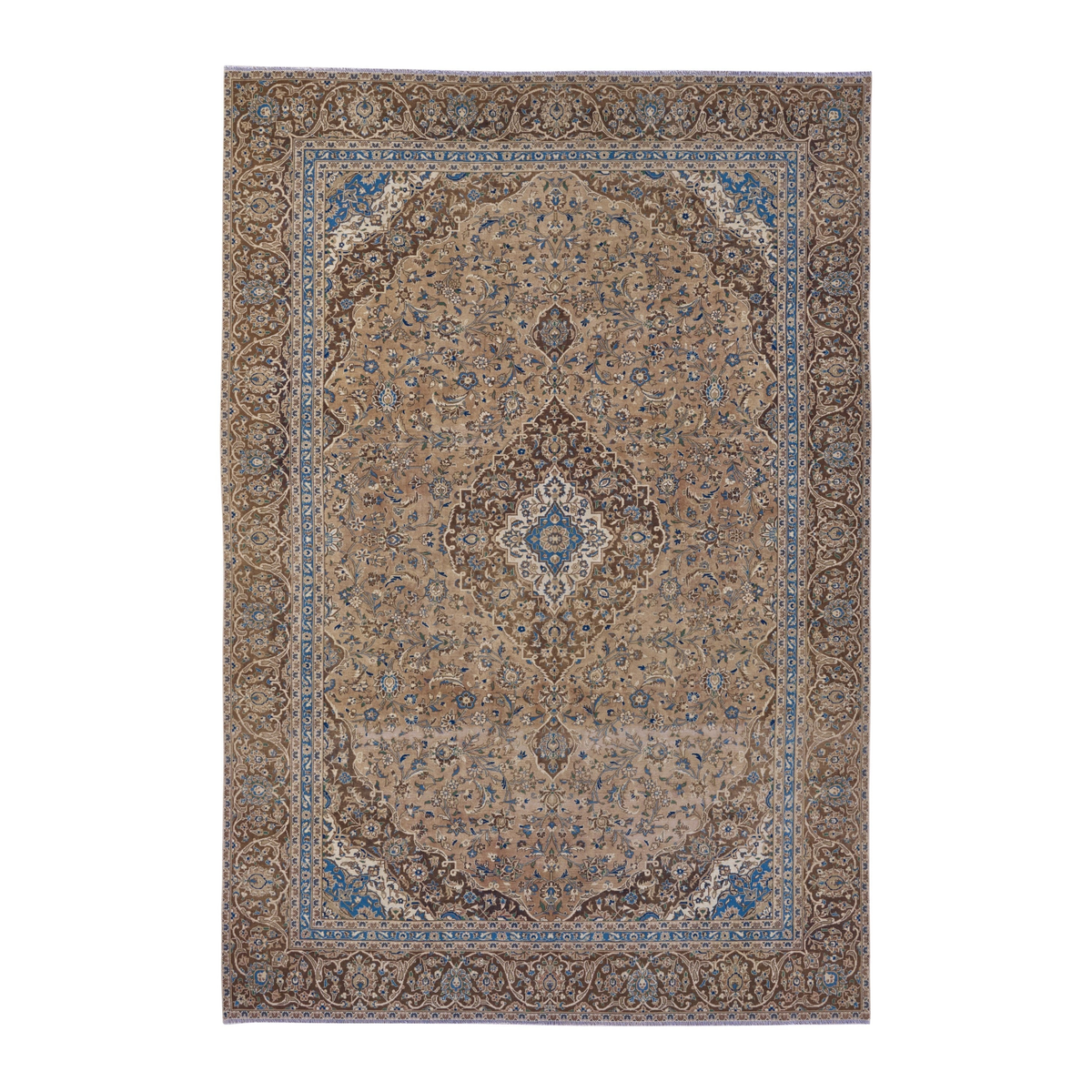 Persian Kashan oversized rug in tan and brown, 8'11" x 12'7"