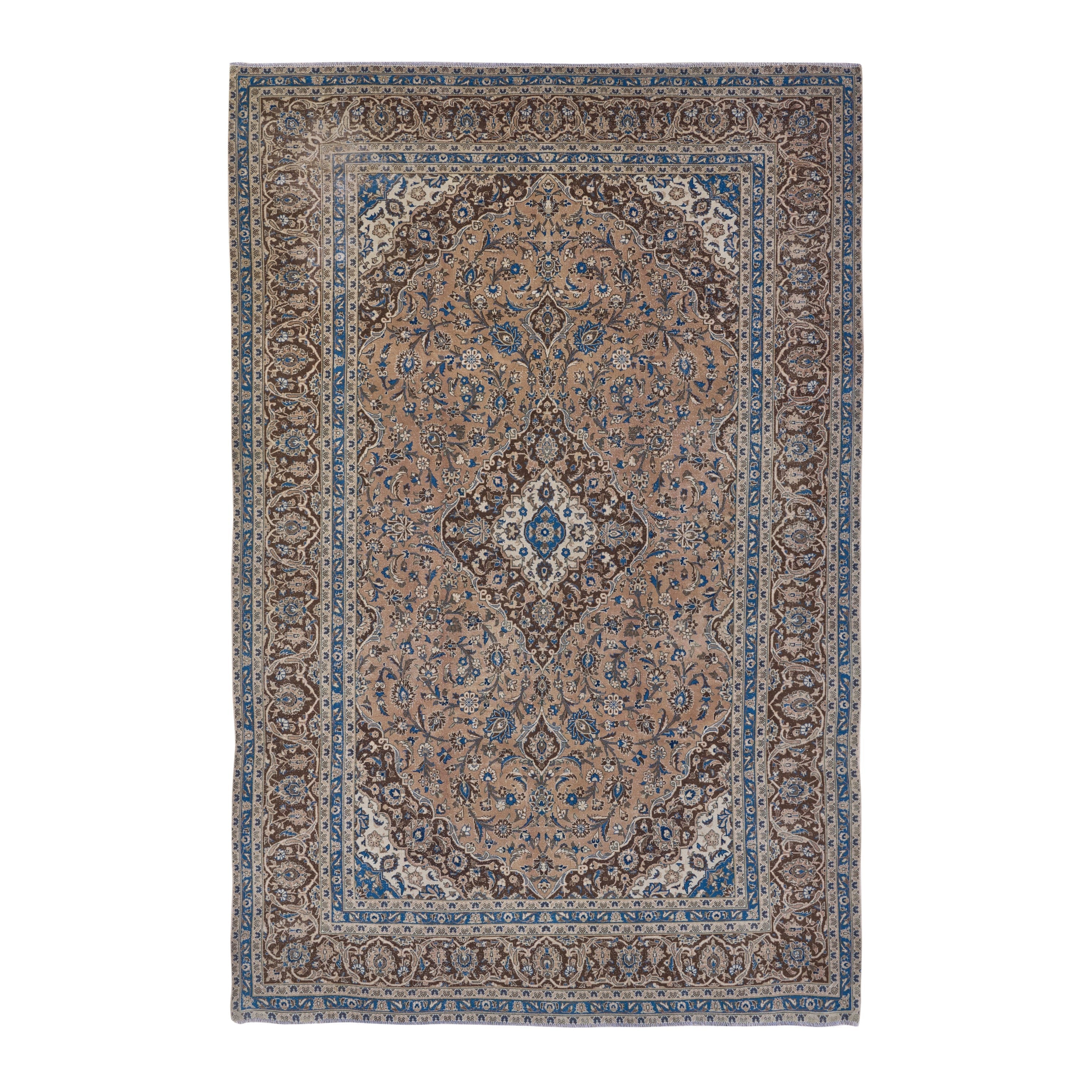 Persian Kashan oversized rug in tan and beige, 8'3" x 12'3"