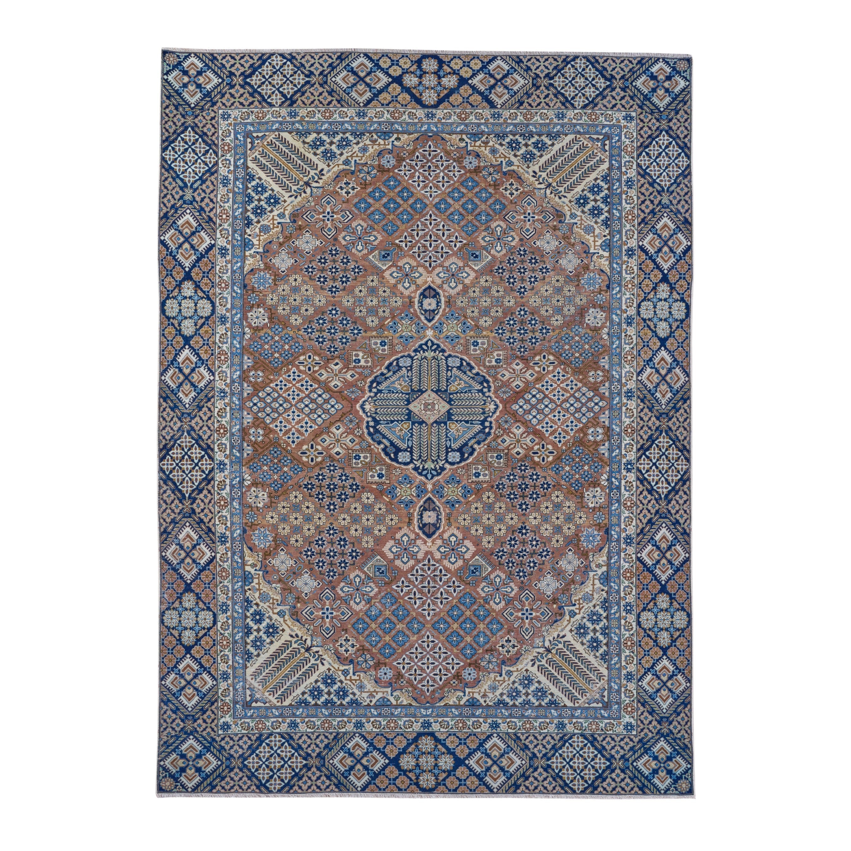 Persian Kashan oversized rug in rust and navy, 9'2" x 12'10"