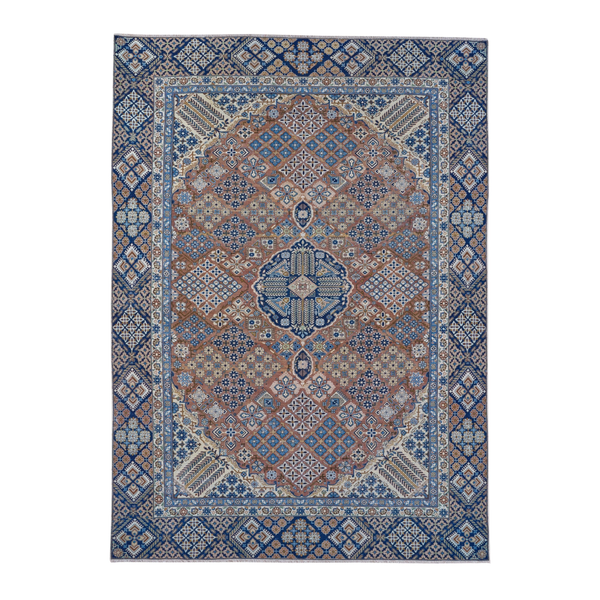 Persian Kashan oversized rug in rust and navy, 9'2" x 12'10"
