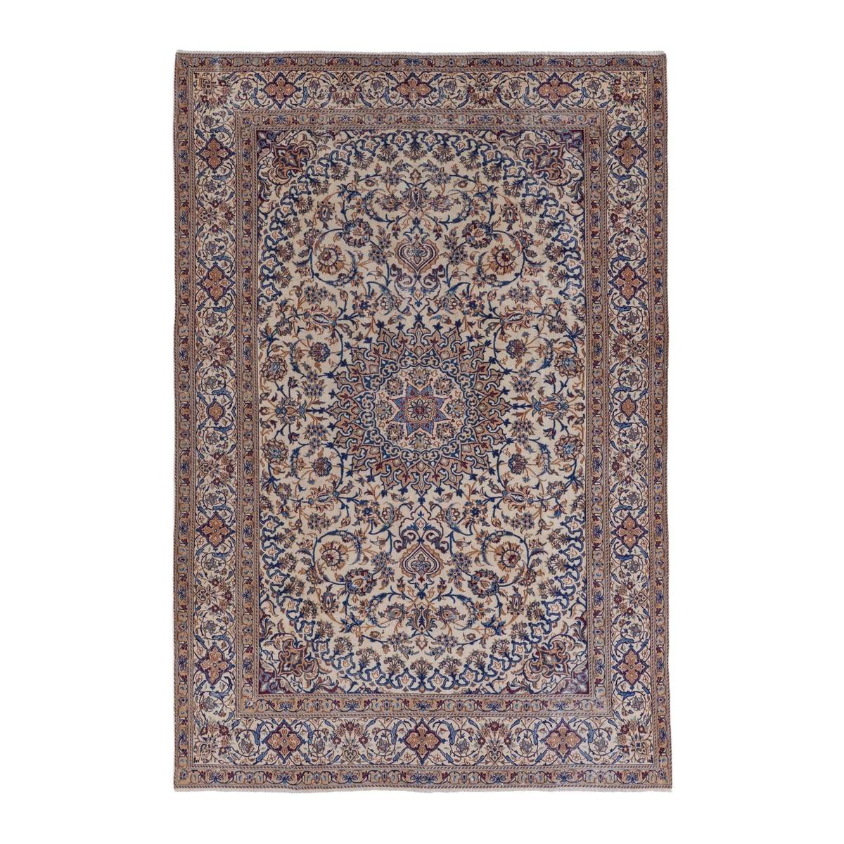 Persian Kashan oversized rug in cream and navy, 7'9" x 11'10"