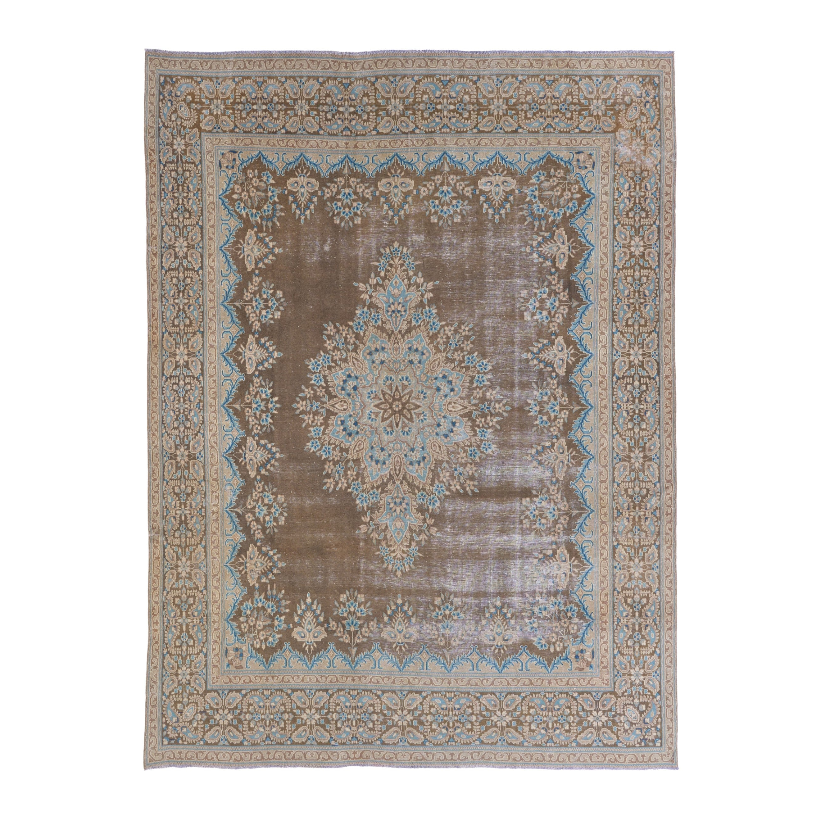 Persian Kerman oversized rug in taupe and cream, 9'5" x 12'8"