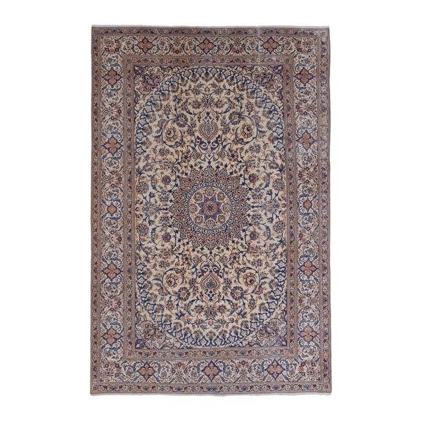Persian Kashan oversized rug in ivory and dark blue, 7'8" x 11'10"