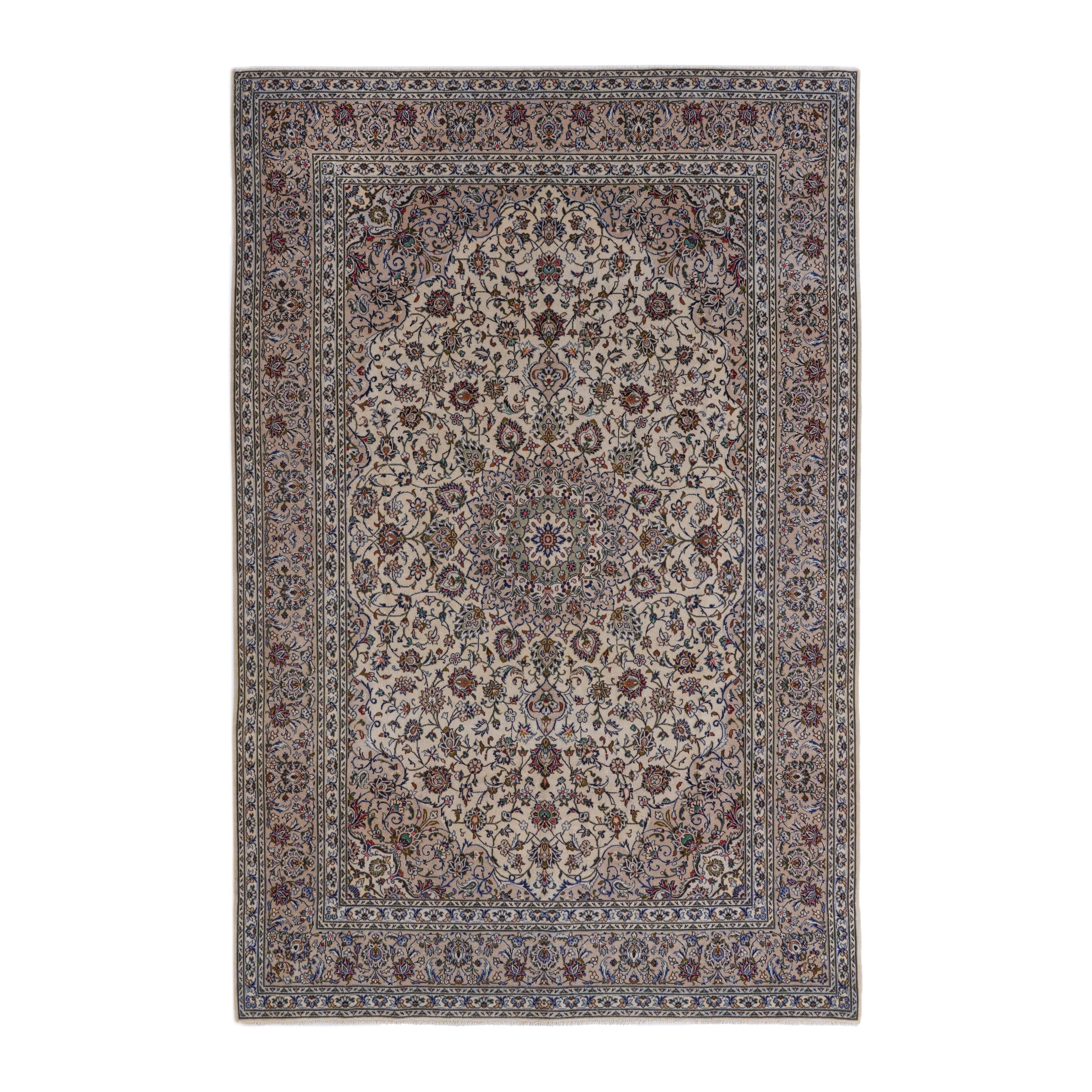 Persian Kashan oversized rug in ivory and burgundy, 8'2" x 11'6"