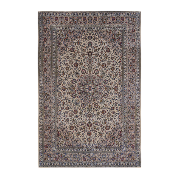 Persian Kashan oversized rug in ivory and burgundy, 8'2" x 11'6"