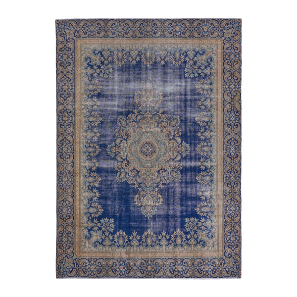 Persian Kerman oversized rug in navy and cream, 9'1" x 12'7"
