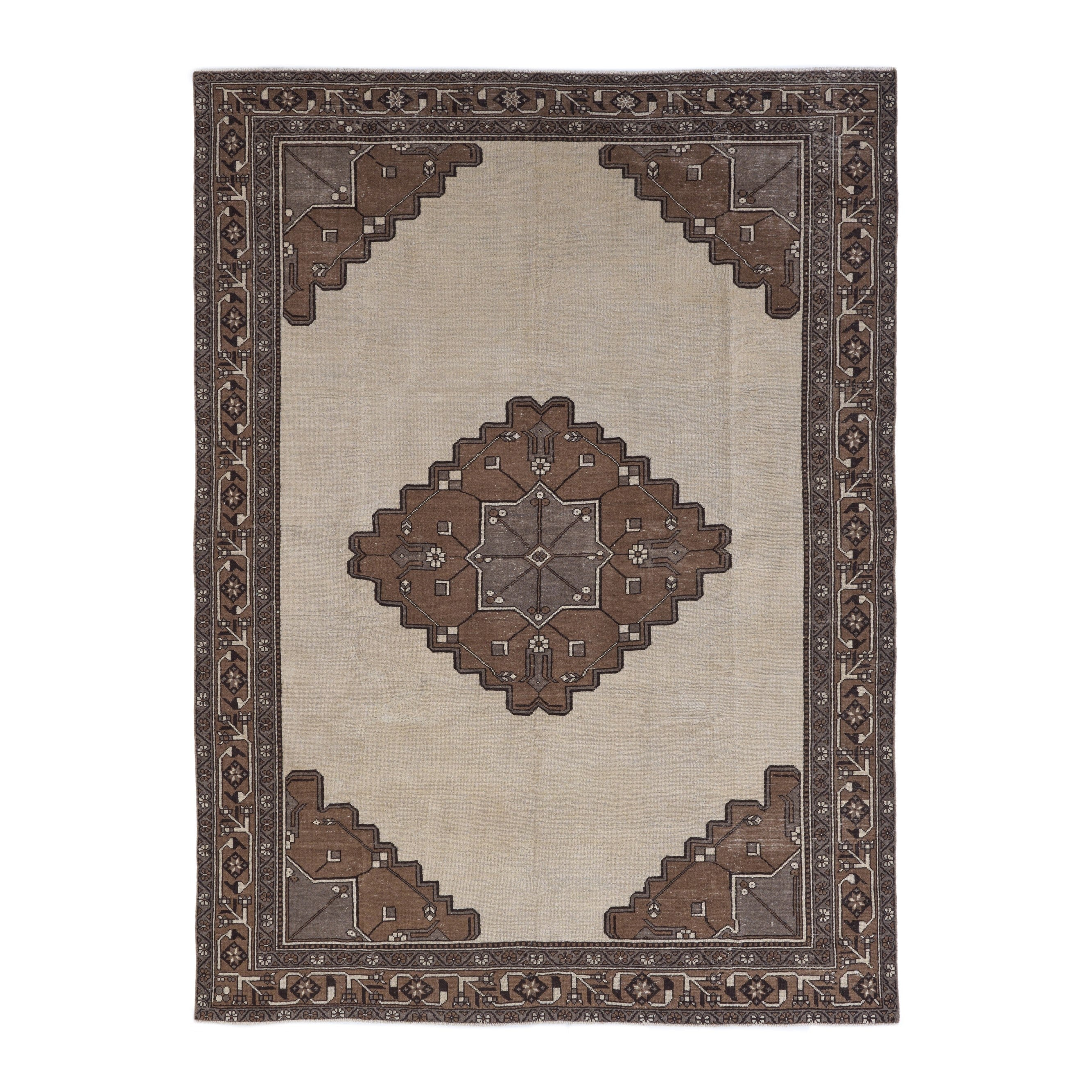 Persian Ferdos oversized rug in cream and dark brown, 7'9" x 10'11"