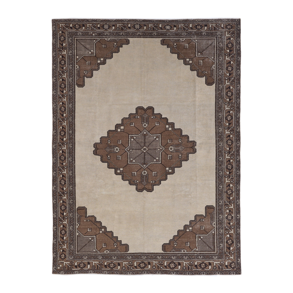 Persian Ferdos oversized rug in cream and dark brown, 7'9" x 10'11"