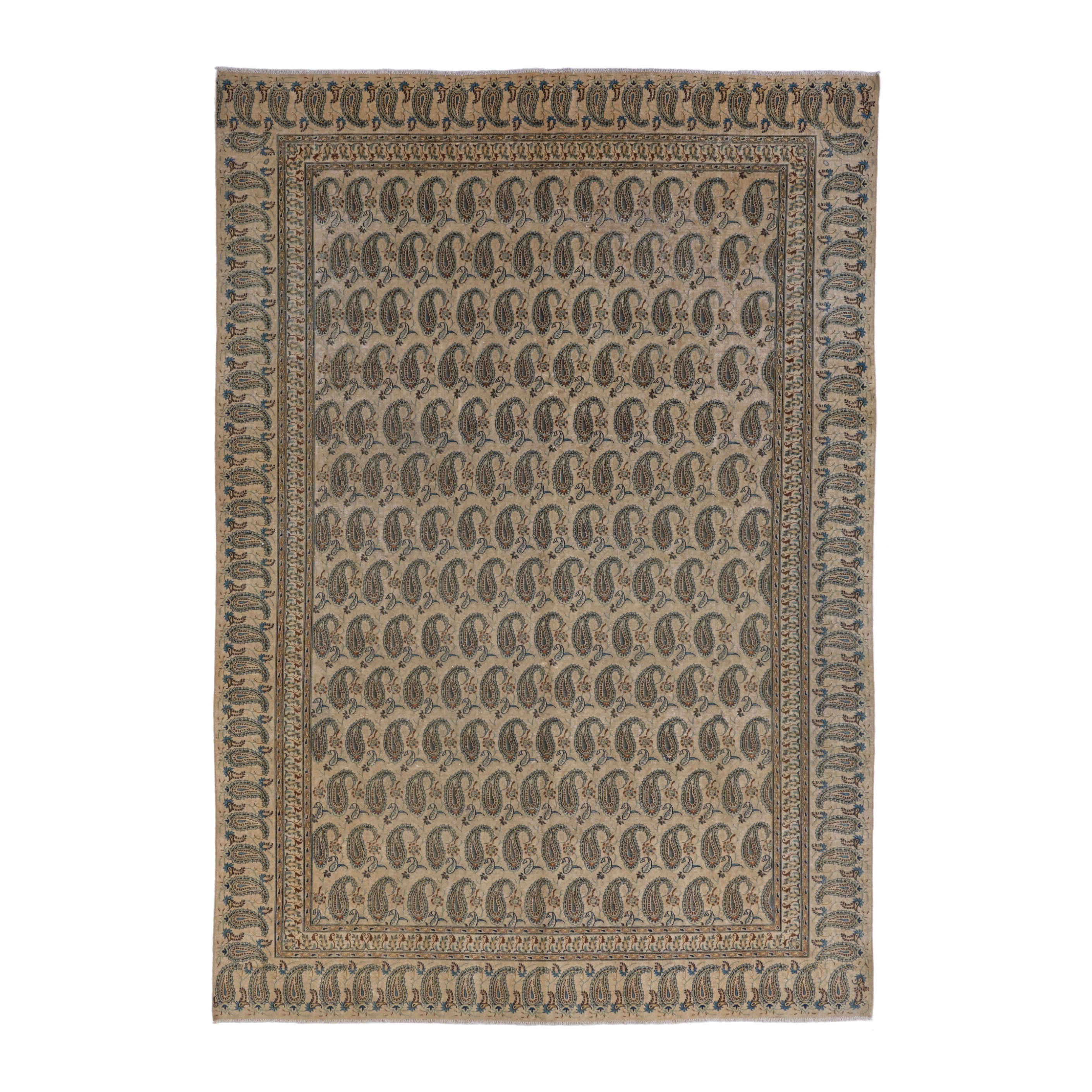 Persian Kashan oversized rug in cream and taupe, 9' x 13'