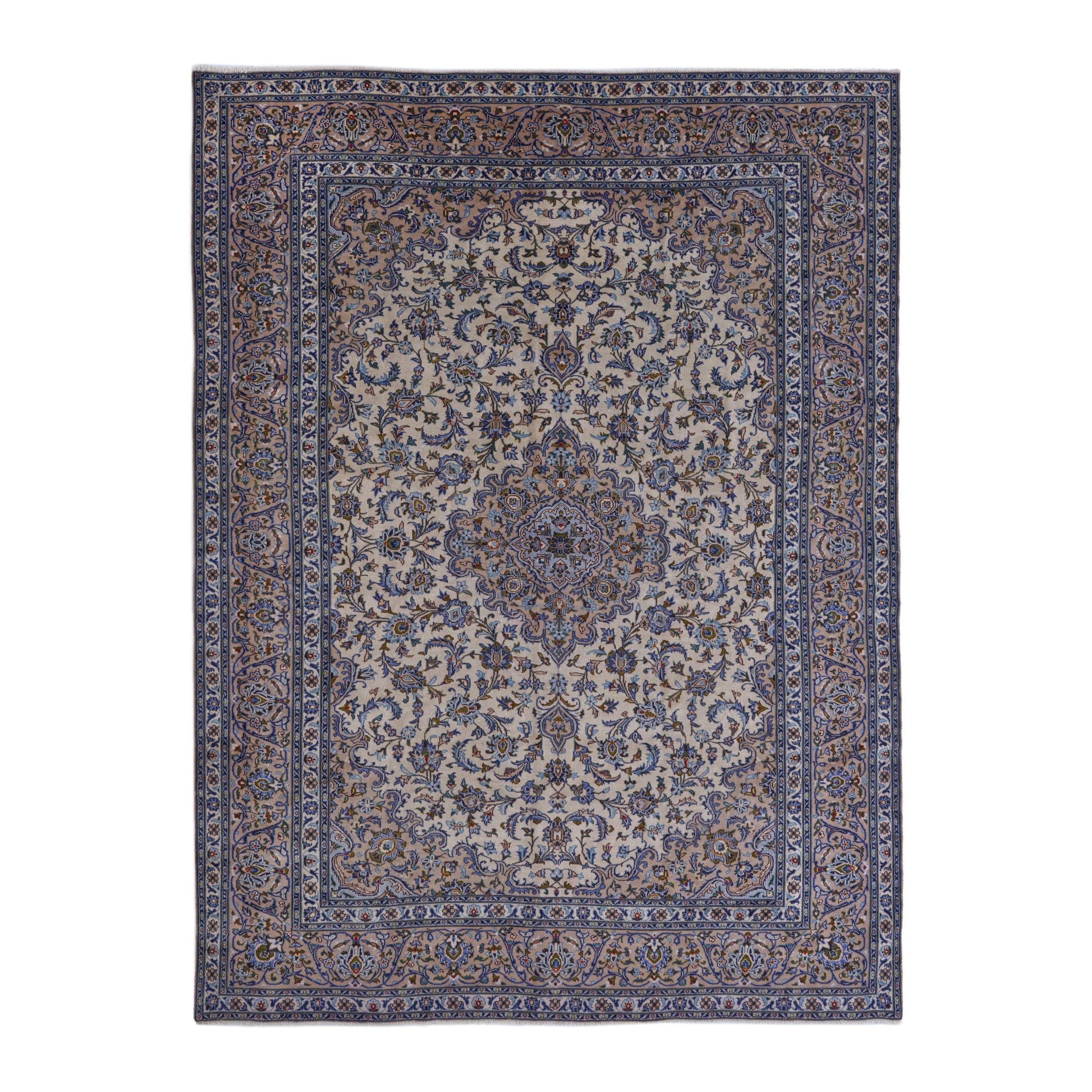 Persian Kashan oversized rug in ivory and navy, 9'1" x 12'2"