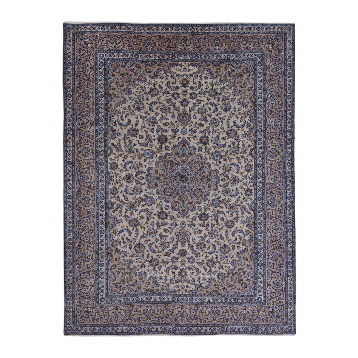 Persian Kashan oversized rug in ivory and navy, 9'1" x 12'2"