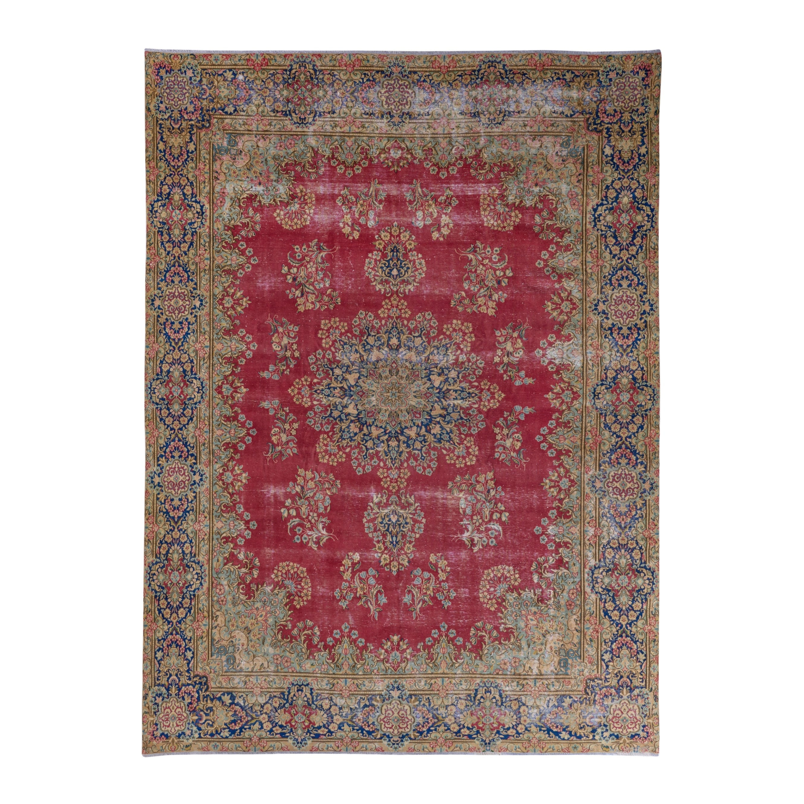 Persian Kerman oversized rug in deep red and navy, 9'7" x 12'7"