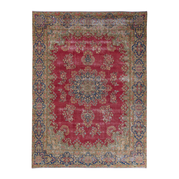 Persian Kerman oversized rug in deep red and navy, 9'7" x 12'7"