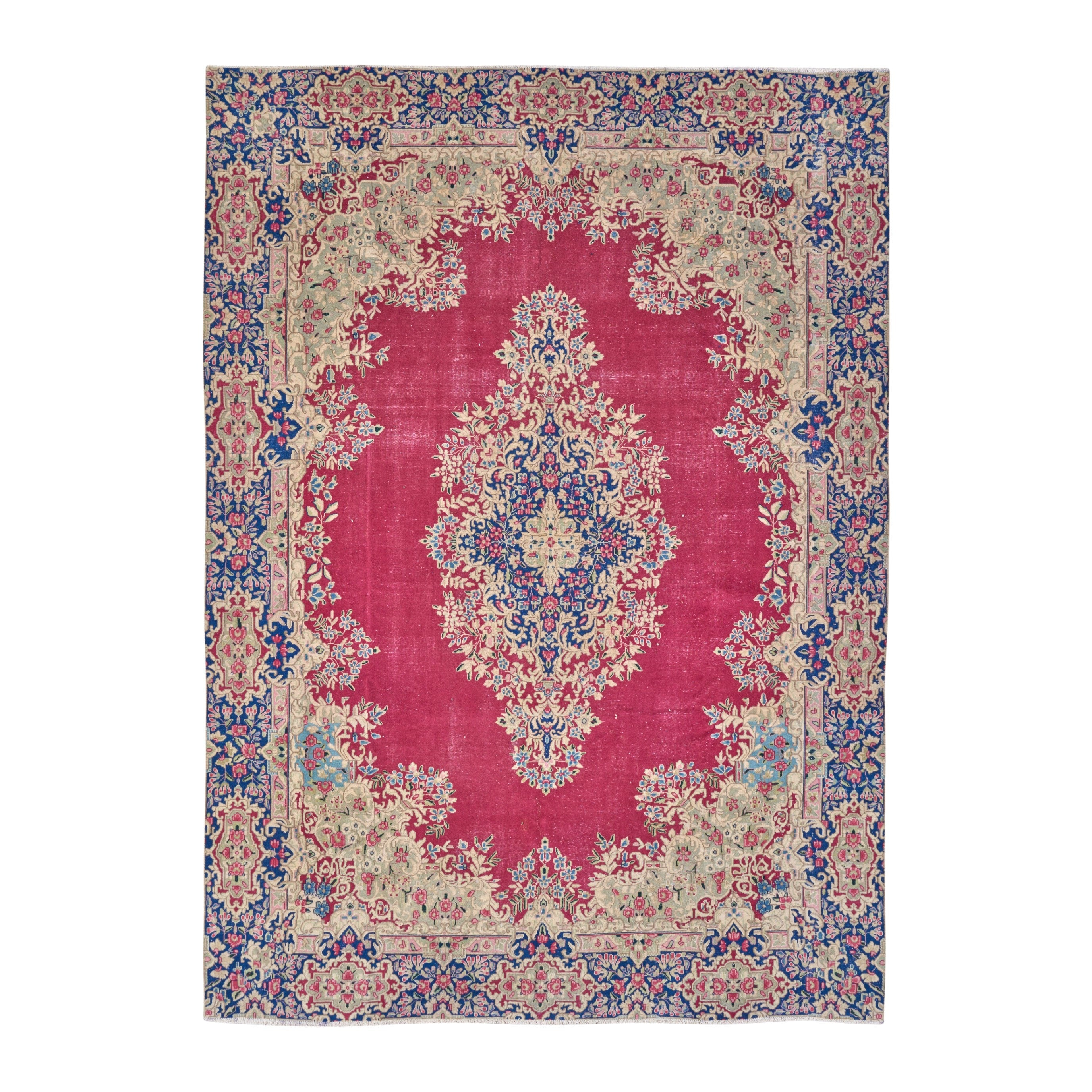 Persian Kerman oversized rug in deep red and navy, 8'9" x 12'3"
