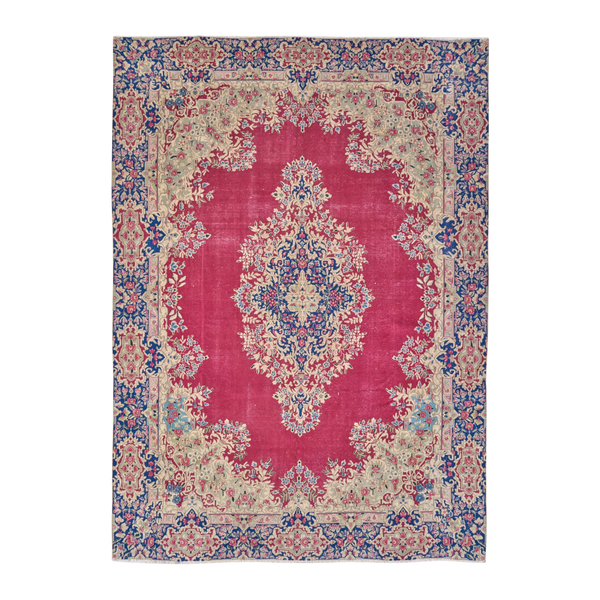 Persian Kerman oversized rug in deep red and navy, 8'9" x 12'3"